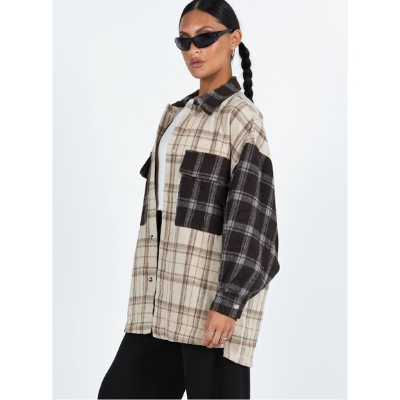Princess Polly Myley Oversized Shacket in Brown and Tan Plaid Women's Size XS/S - Picture 4 of 8